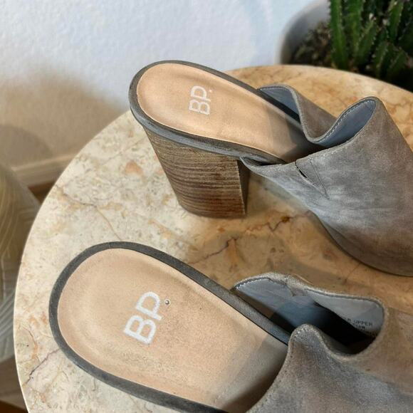 BP Grey suede peep-toe mules with a chunky heel 8.5 - Picture 2 of 8